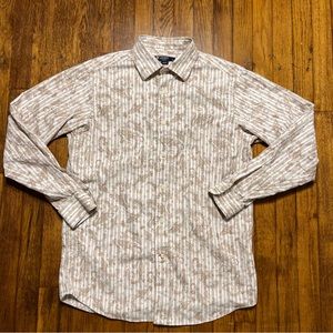 Cremieux Shirt Size M Men's  Paisley Geometric Long Sleeve White Tan Red Print